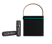 Speaker Karaoke Bluetooth HIFI Kompak Grosir dengan Dua Mikrofon dan Lampu LED RGB Warna-warni untuk Anak-anak dan Pesta Keluarga