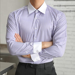 <span class=keywords><strong>Camicia</strong></span> Elegante a Righe da Uomo 100% Cotone per <span class=keywords><strong>Sposo</strong></span> Matrimonio Maniche Lunghe Colletto a Punta Traspirante - Product Image 3