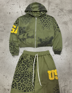 Tùy chỉnh thêu in Sweatpants và hoodie Set Y2K 2 miếng thiết lập tùy chỉnh Enzyme rửa quá khổ cắt Zip Up hoodie Bộ - Product Image 5