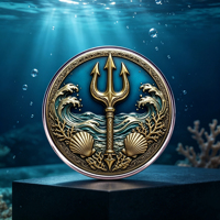 Pièce de monnaie commémorative Poseidon Trident Ocean Challenge Coin, vague marine, coquillage, corail, nautique, pièce de collection