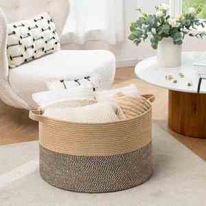 Panier à linge pliable en corde de coton tressée, grand format, pour la maison, rangement de jouets en tissu rond, vente en gros - Product Image 2