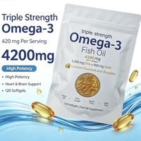 Gélules d'huile de poisson Oméga 3 triple concentration avec 1200 mg d'EPA et 900 mg de DHA, saveur citron sans reflux pour la santé cardiaque, cérébrale et articulaire des adultes