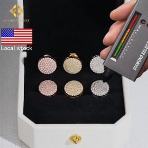 Boucles d'oreilles en moissanite VVS en gros, bijoux fins, testeur de diamant, boucles d'oreilles hip-hop, argent sterling 925, moissanite glacée - Product Image 2