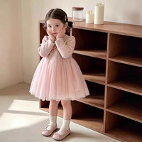Robe en tweed et tulle à manches longues avec détail nœud mignon pour bébé fille, tenue décontractée une pièce pour fête