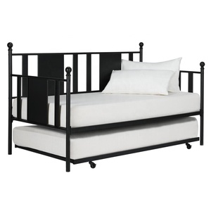 Black <strong>Metal</strong> Full <strong>Daybed</strong> and Twin Trundle Bed Sturdy <strong>Metal</strong> Frame with Solid <strong>Metal</strong> Slats - Product Image 1