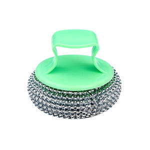 Cepillo de limpieza con bola de acero y mango largo para el hogar, cepillo con mango de plástico y acero, práctico utensilio para lavar platos. - Product Image 5