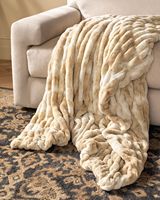 Plaid de luxe moderne en fausse fourrure de lapin, ultra doux, rayé, en peluche, pour canapé, lit, confortable, chaud, pour avion, toutes saisons