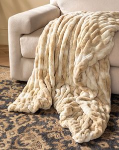 Plaid en fausse <span class=keywords><strong>fourrure</strong></span> de lapin de luxe, ultra doux, rayé, en peluche, pour canapé, lit, confortable, chaud et décoratif - Product Image 1