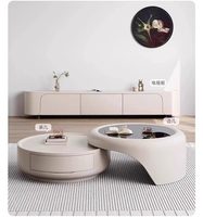 Table basse ronde de style crème pour appartement, avec plateau en verre, simple et abordable, avec rangement, en promotion