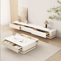 Meuble TV Moderne Luxe Léger Simple Ensemble Table Basse Dalle de Roche Blanche Unité TV Meuble de Salon Table Centrale