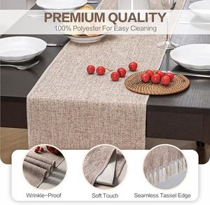 Burlap Linen Style Rustic Farmhouse <strong>Table</strong> <strong>Runner</strong> for Everyday Use Boho Woven <strong>Table</strong> <strong>Runner</strong> With Tassels <strong>Table</strong> <strong>Runner</strong> - Product Image 4