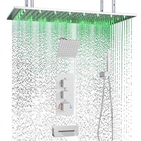 Système de douche Honajo à double tête et 3 poignées, 16x32 pouces, avec LED, effet pluie et cascade, pommeau de douche de 6 pouces, bec de baignoire et douchette à main 2-en-1