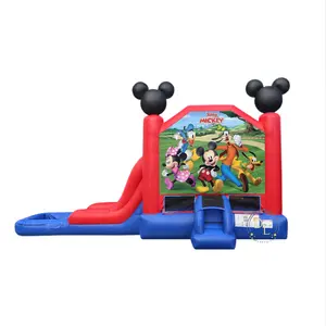 Tobogán inflable comercial para exteriores para niños, Combo de Mickey Mouse, tobogán de agua con suéteres de piscina, castillo inflable, casa de rebote