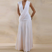 Nouvelle Arrivée Printemps 2026 Robe Femme Couleur Unie Col V Sans Manches Coupe Trapèze Taille Haute Élégante Robe de Soirée Personnalisable Vente en Gros