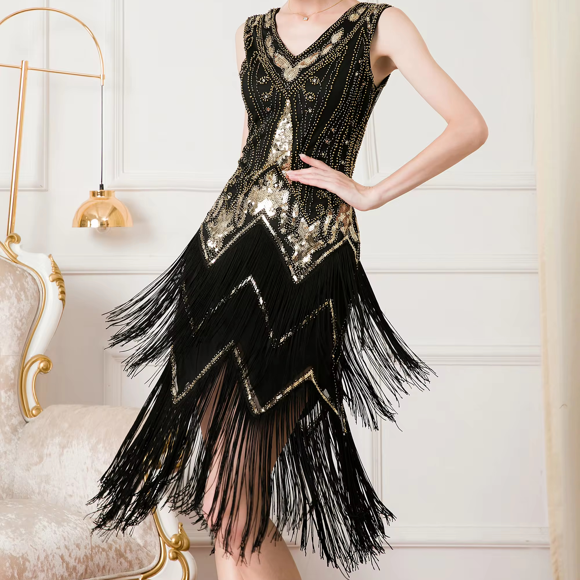 Gatsby Flapper Flapper Dress With Accessories Set Roaring 20s 1920s Knee Length Flapper Dress Cocktail Dress Gatsby Flapper Flapper Dress With Accessories Set Roaring 20s 1920s Knee Length Flapper Dress Cocktail Dress