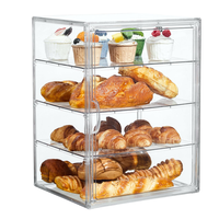 Vitrine de boulangerie empilable à 4 niveaux en PET transparent moulé par injection, avec porte coulissante, pour pain, pâtisseries, cupcakes et desserts
