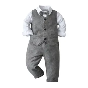 Оптовая продажа, детский спортивный костюм для мальчиков, одежда джентльмена, Детский комплект из жилета + рубашки + брюк 21B294