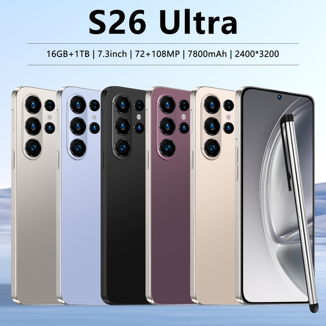 2026 Hot Sale S26 Ultra Smart Android Phone 5G 16GB+1TB 7.3" Screen Face ID Fingerprint Android 15 Deca Core Cheap Mobile