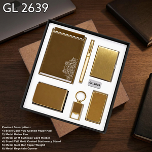 <b>10</b>-Piece Golden PVD Metal Corporate <b>Gift</b> Set Notebook Pen Card Holder Keychain Opener Stationery Stand Paper Weights - Product Image 4
