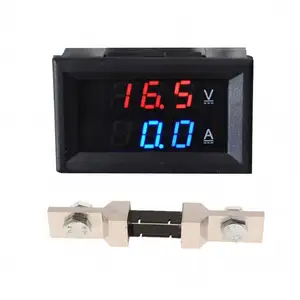 Voltmeter mini DC 0-100V 200A murah, pengukur Amper Digital ganda LED merah dan biru dengan tampilan LED VA Multimeter