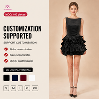 Robe de cocktail sans manches à col bateau et volants superposés pour femme, fabrication sur mesure, vente en gros, OEM, marque privée