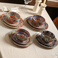 Service de vaisselle en céramique de style bohème marocain - Assiettes et bols colorés peints à la main pour la maison, la cuisine, le restaurant et les fêtes