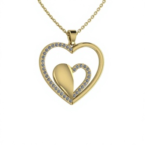 Meilleure vente 925 argent minimaliste femmes superposition chaîne collier 25mm délicat Double amour en forme de coeur CZ pendentif bijoux fins - Product Image 1