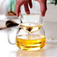 Tasses à café en verre transparent très vendues, avec infuseur à thé, couvercles, résistantes à la chaleur, écologiques, capacité 350-450 ml, nouveau style chinois