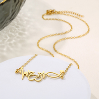Collier en acier inoxydable sur mesure à la mode pour femmes battements de fréquence cardiaque en or rose avec chaînes plaquées or diamant