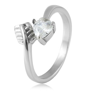yunnique Heart Shape Stainless Steel <b>Ring</b> Claw Setting Unisex Fashion Jewelry Gift <b>Ring</b> Geometric Design Round Crystal Inlay - Product Image 1