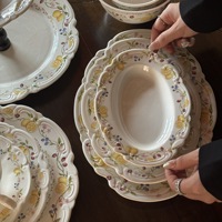 Assiette en céramique Lelyi style rétro français avec dentelle et motif citron, pour le thé de l'après-midi, gâteaux et usage domestique