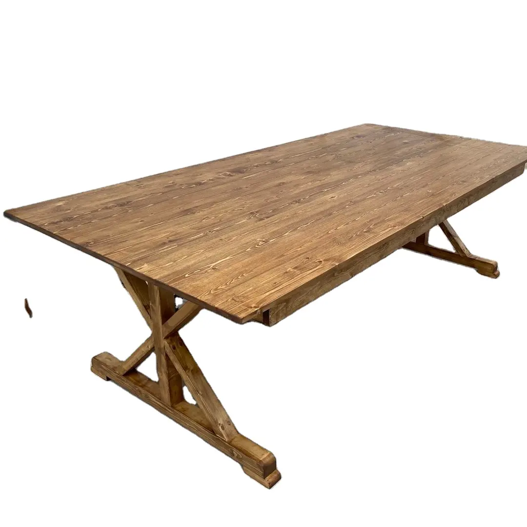 Tavolo da pranzo con gambe incrociate da pranzo in legno massello antico per la festa nuziale