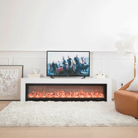 Massivholz-Kamin-TV-Schrank im Italienischen Stil, Moderner TV-Hintergrund-Wandschrank mit Simulierter Flammenwirkung