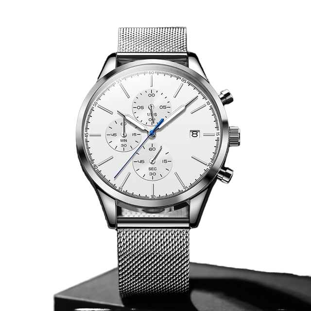 Hot Selling Men's Black Stainless Steel Mesh Belt Business Sport Fashion Diver Luxury Watch Quartz Movement Case 40MM Dial 3BAR