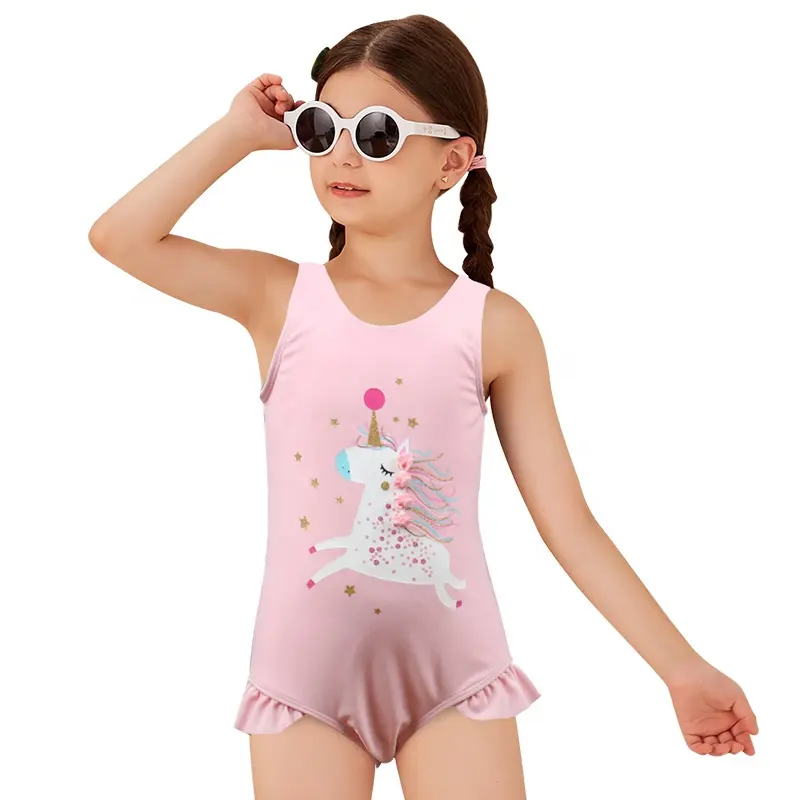 Julysand Pakaian Pantai Perempuan Cantik Floral 3D Lucu Mengkilap Motif Unicorn Impian Dua Potong Pakaian Renang Bikini Bayi Perempuan