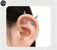 Piercing de cartilage en titane G23 ASTM F136, clou vertical hélice pentagramme, labret, bijoux de corps, vente en gros personnalisée OEM