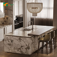 Îlot de cuisine en marbre rose quatre saisons sur mesure MTSTONE, comptoir en pierre naturelle sur mesure, mobilier de cuisine de luxe, îlot en marbre
