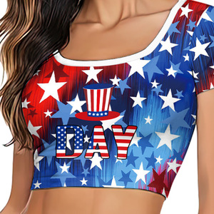 Jour de l'indépendance vêtements pour femmes adultes activités scolaires uniformes de cheerleading étoile rayé impression numérique hauts et jupes - Product Image 6