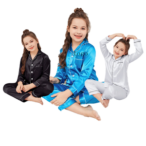 Pijama de Seda Personalizable para <span class=keywords><strong>Niñas</strong></span>, Manga Larga, Cuello Solapa, Ropa de Dormir Infantil con Bolsillo - Product Image 3