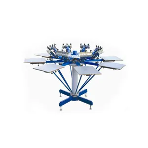 Manual T Shirt 8 Color 8 Station Carousel Screen Printing Machine With Micro Registration