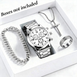 4 montres pour hommes, montres de mode pour hommes, bracelet en alliage, montre à quartz avec <span class=keywords><strong>coffret</strong></span> cadeau de bijoux - Product Image 2