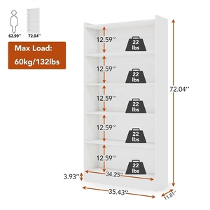 Wholesale Large Wooden 72 Inch Tall Bookcase <strong>White</strong> Library Bookshelf <strong>Wall</strong> Storage <strong>Units</strong> with <strong>Shelves</strong> - Product Image 6