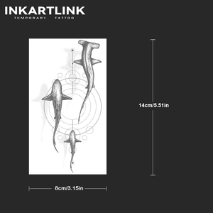 INKARTLINK Autocollant de <span class=keywords><strong>tatouage</strong></span> Requin Marteau, motif géométrique Galaxie Orbit, Vie Océanique, réaliste, à base de plantes, tenue 15 jours, pour l'art corporel, fournitures en gros - Product Image 3