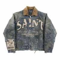 Vestes en jean pour hommes, style streetwear vintage, broderie usée, coupe ample, zippées, en toile, pour le travail, Homme