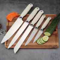 Ensemble de couteaux de chef en acier inoxydable 2,5 mm, 5 pièces, vente en gros, couteaux modernes, ensemble de couteaux de cuisine avec manche en ABS