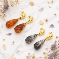 Boucles d'oreilles pendantes en résine naturelle, acier inoxydable, broche en or 18 carats, résistantes à l'eau, hypoallergéniques, élégantes pour femme, accessoire de fête