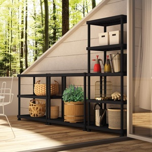 Heavy-Duty Boltless Assembly Black <strong>Plastic</strong> Four-Tier Rack <strong>Shelves</strong> Free-Standing and Stackable Display for <strong>Garage</strong> Storage - Product Image 5