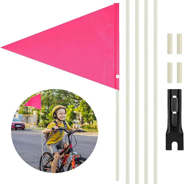 Bandeiras de bicicleta de campanha com altura ajustável, logotipo personalizado de alta qualidade, bandeira de segurança para bicicletas, com haste de fibra de vidro, vinil, PVC e poliéster