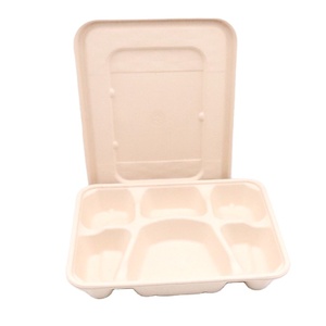 6 Compartment <strong>Disposable</strong> <strong>Plates</strong> Sugarcane Bagasse <strong>Plate</strong> Tray with Lid - Product Image 1