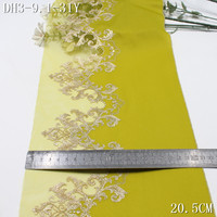 Dentelle brodée double couche jaune 20 cm, douce et soyeuse, avec support en maille et toucher satiné, pour la production de pyjamas et vêtements de nuit